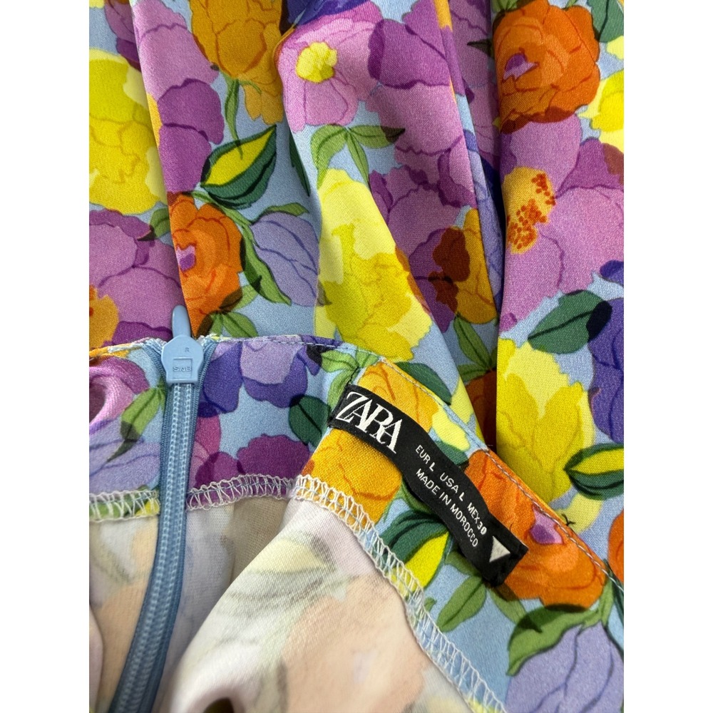 Zara Boho Colorful Floral Romper Mini Dress Fairy Festival Artsy Summer Large - Picture 4 of 12